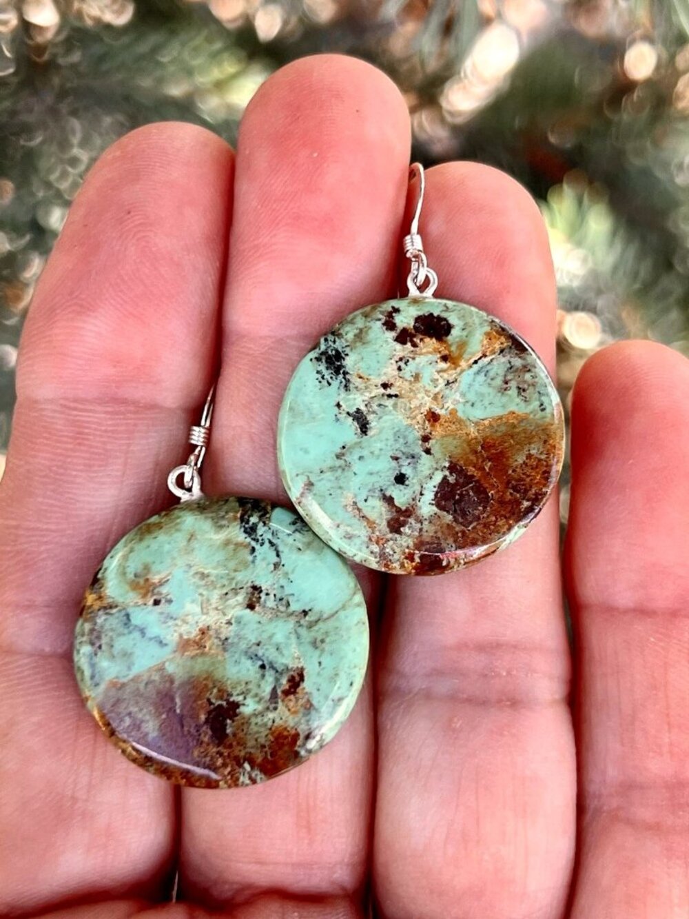Sundance $318 NEW 1-1/2" GREEN MULTI TURQUOISE Sterling Silver Handmade Earrings